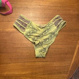 Yellow cheeky snake print mesh side pole dance bottoms